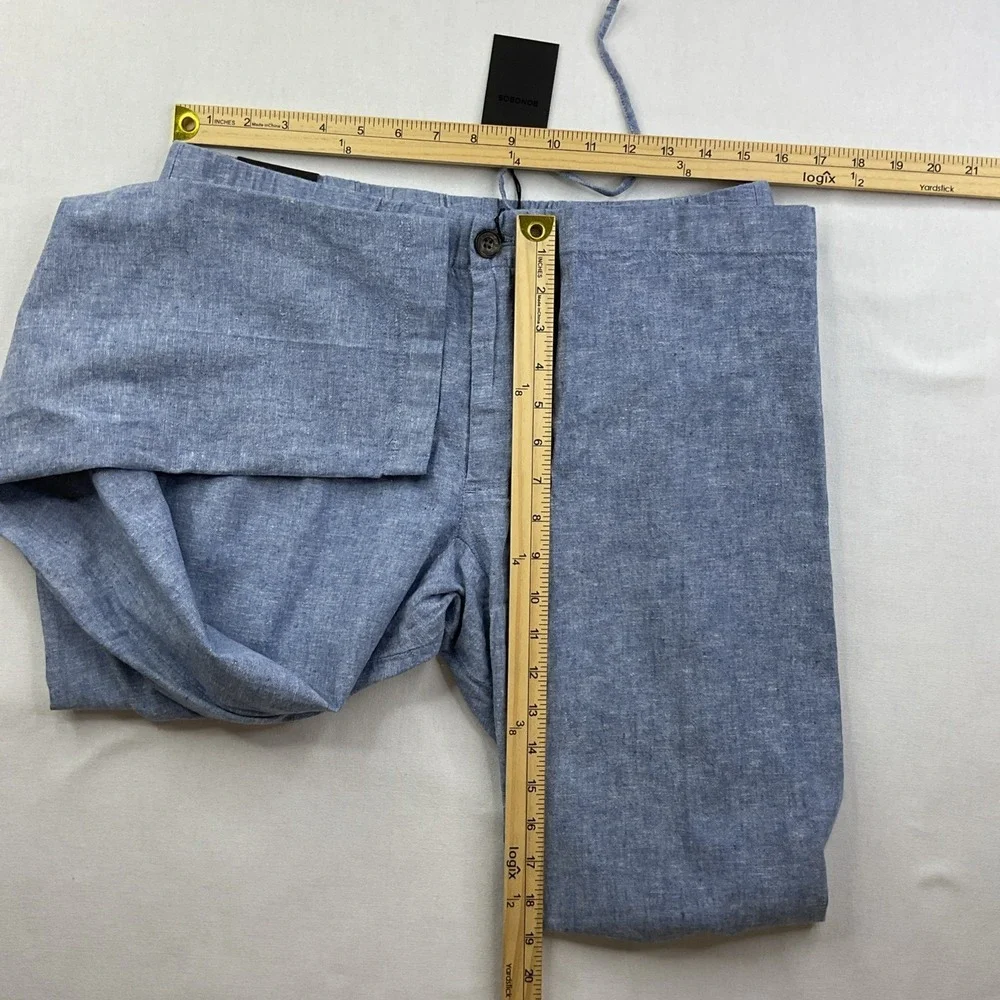 Bonobos Pants Men Sz M Linen Blend Blue Chambray Tapered Drawstring Trousers NWT